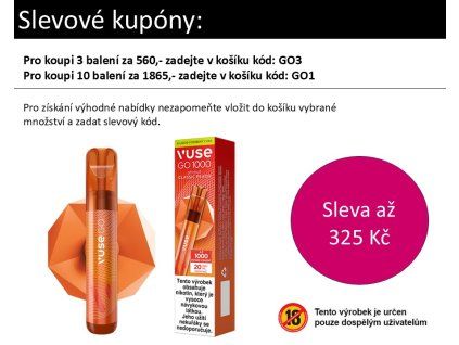 DISPOSABLE E-CIGARETTE VUSE GO 1000 CLASSIC PEACH
