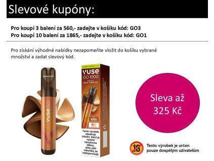 JEDNORÁZOVÁ E-CIGARETA VUSE GO 1000 MILD TOBACCO